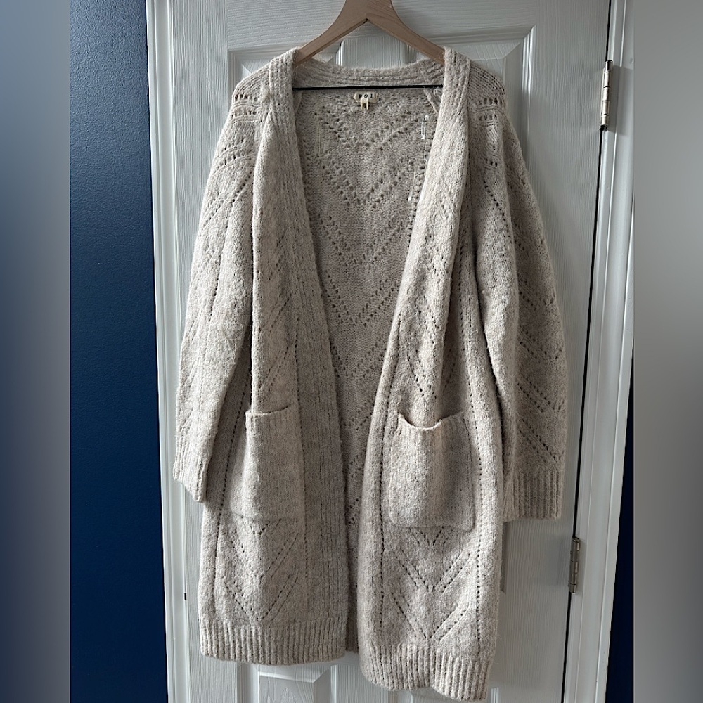 Pol Cozy Soft Long Open Front Duster Knit Cardigan Cream size small nwot‎